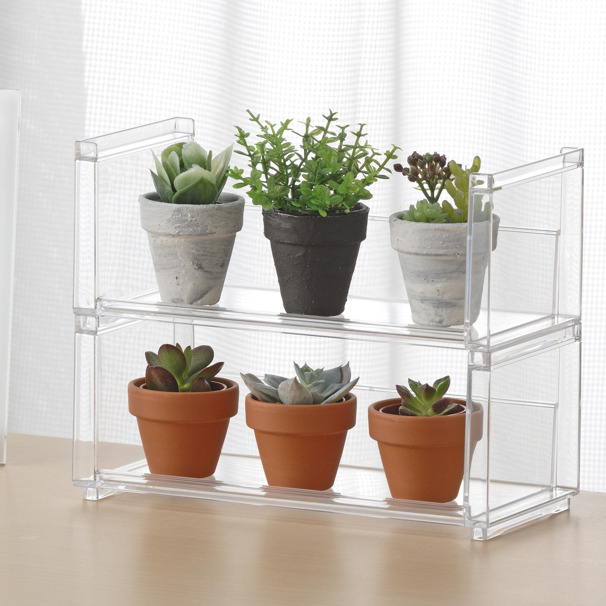 ディスプレイラック 幅19.8×奥行9.3×高さ8.1cm スタッキング 卓上 収納 ( ディスプレイ コレクション ケース プラスチック クリアケース フィギュア ディスプレイケース ラック インテリア 飾る 棚 見せる収納 )