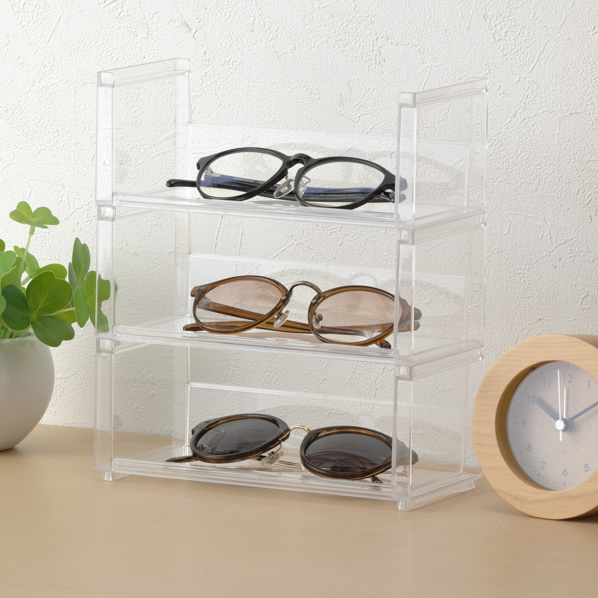 ディスプレイラック 幅19.8×奥行9.3×高さ8.1cm スタッキング 卓上 収納 ( ディスプレイ コレクション ケース プラスチック クリアケース フィギュア ディスプレイケース ラック インテリア 飾る 棚 見せる収納 )