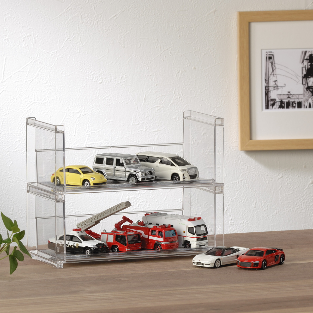 ディスプレイラック 幅19.8×奥行9.3×高さ8.1cm スタッキング 卓上 収納 ( ディスプレイ コレクション ケース プラスチック クリアケース フィギュア ディスプレイケース ラック インテリア 飾る 棚 見せる収納 )