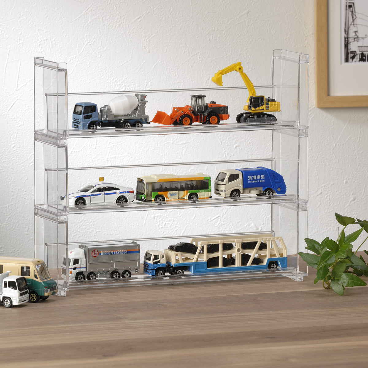 ディスプレイラック 幅26.9×奥行7×高さ8.1cm スタッキング 卓上 収納 ( ディスプレイ コレクション ケース プラスチック クリアケース フィギュア ディスプレイケース ラック インテリア 飾る 棚 見せる収納 )