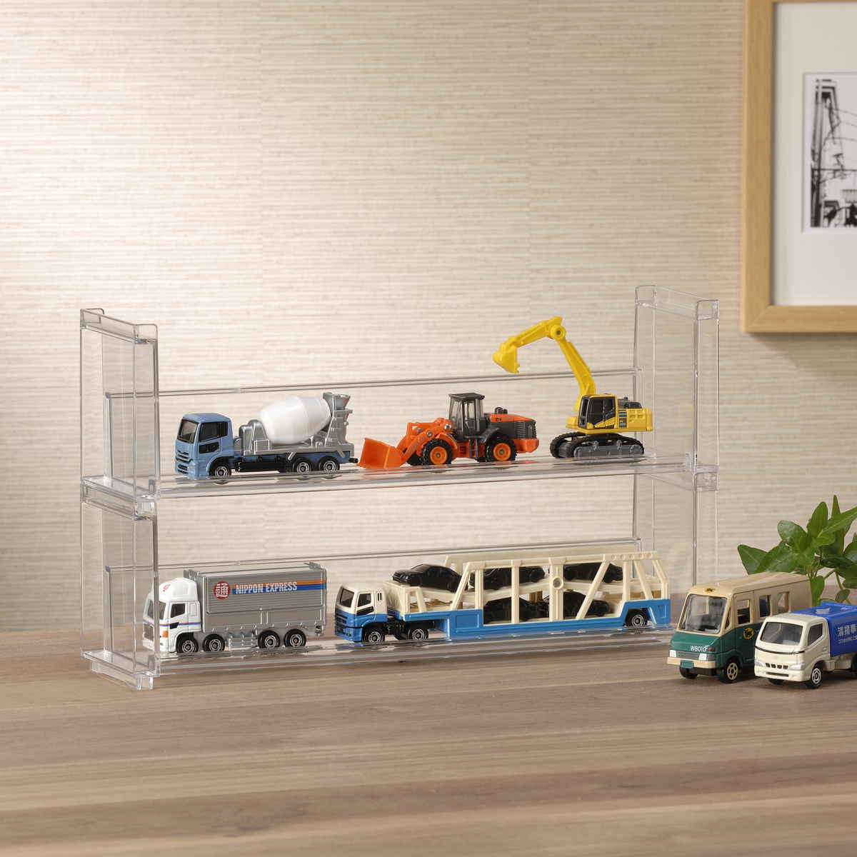 ディスプレイラック 幅26.9×奥行7×高さ8.1cm スタッキング 卓上 収納 ( ディスプレイ コレクション ケース プラスチック クリアケース フィギュア ディスプレイケース ラック インテリア 飾る 棚 見せる収納 )