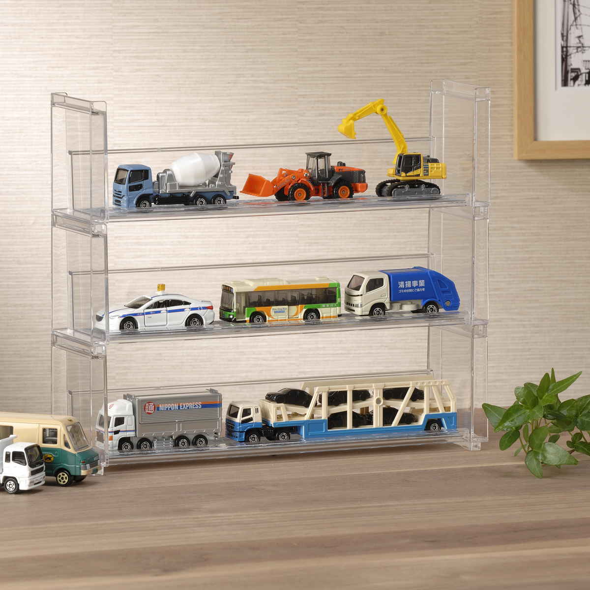 ディスプレイラック 幅26.9×奥行7×高さ8.1cm スタッキング 卓上 収納 ( ディスプレイ コレクション ケース プラスチック クリアケース フィギュア ディスプレイケース ラック インテリア 飾る 棚 見せる収納 )