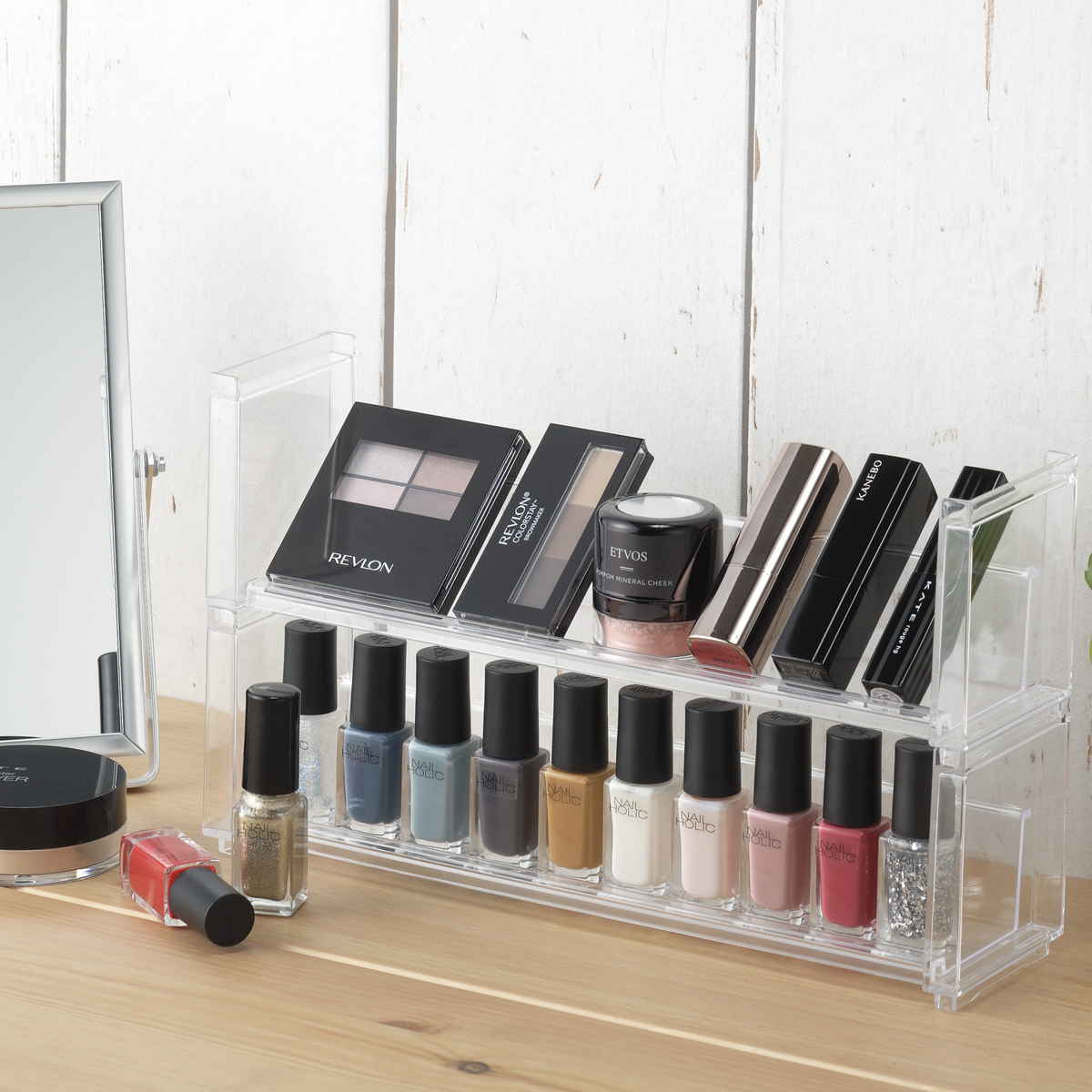 ディスプレイラック 幅26.9×奥行7×高さ8.1cm スタッキング 卓上 収納 ( ディスプレイ コレクション ケース プラスチック クリアケース フィギュア ディスプレイケース ラック インテリア 飾る 棚 見せる収納 )