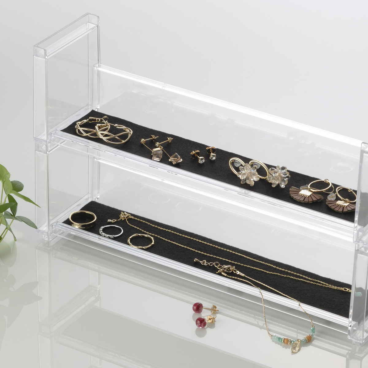 ディスプレイラック 幅26.9×奥行7×高さ8.1cm スタッキング 卓上 収納 ( ディスプレイ コレクション ケース プラスチック クリアケース フィギュア ディスプレイケース ラック インテリア 飾る 棚 見せる収納 )