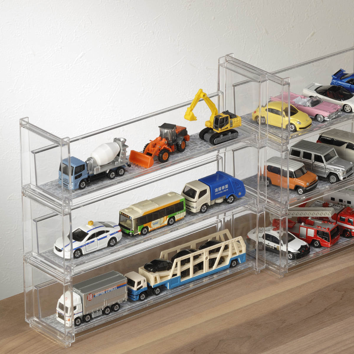 ディスプレイラック 幅26.9×奥行7×高さ8.1cm スタッキング 卓上 収納 ( ディスプレイ コレクション ケース プラスチック クリアケース フィギュア ディスプレイケース ラック インテリア 飾る 棚 見せる収納 )