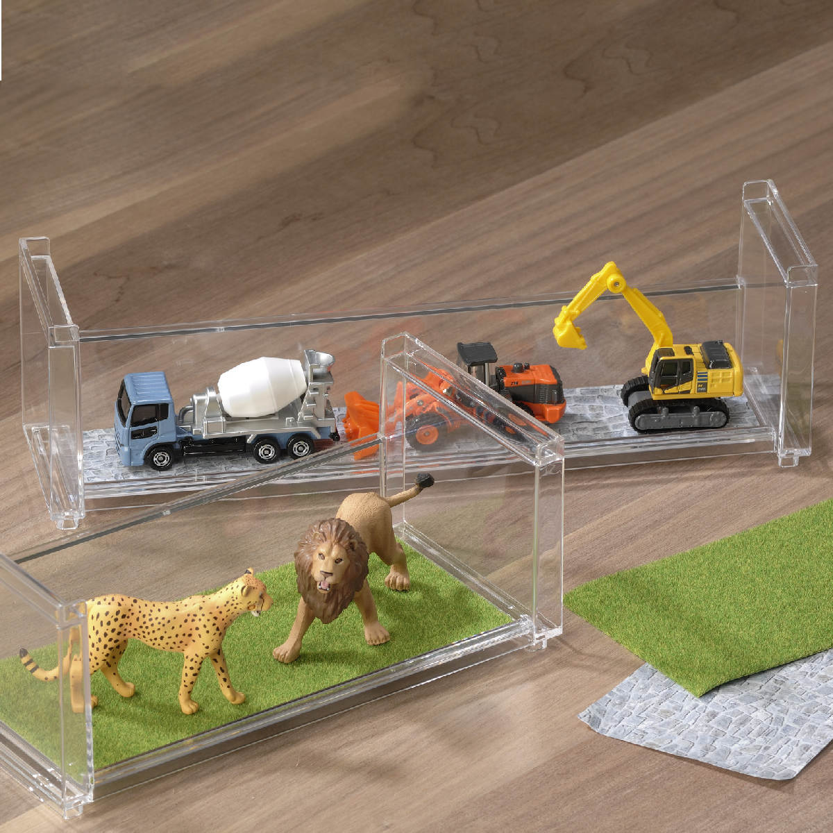 ディスプレイラック 幅26.9×奥行7×高さ8.1cm スタッキング 卓上 収納 ( ディスプレイ コレクション ケース プラスチック クリアケース フィギュア ディスプレイケース ラック インテリア 飾る 棚 見せる収納 )