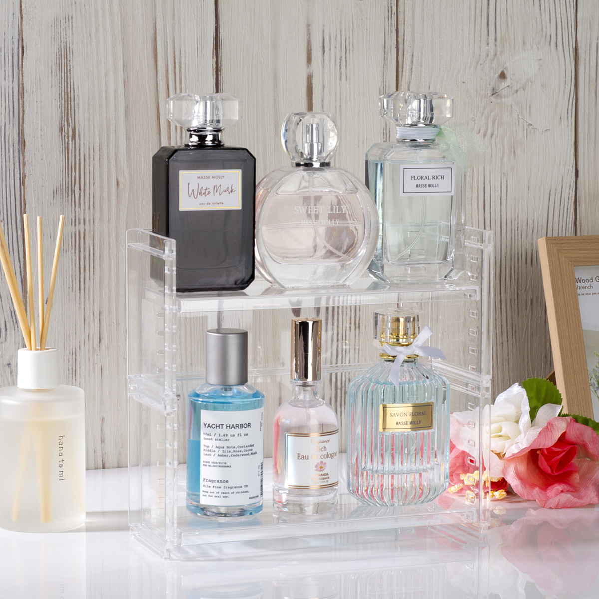 ディスプレイラック 幅19.6×奥行7×高さ9.1cm スタッキング 卓上 収納 ( ディスプレイ コレクション ケース プラスチック クリアケース フィギュア ディスプレイケース ラック インテリア 飾る 棚 見せる収納 )