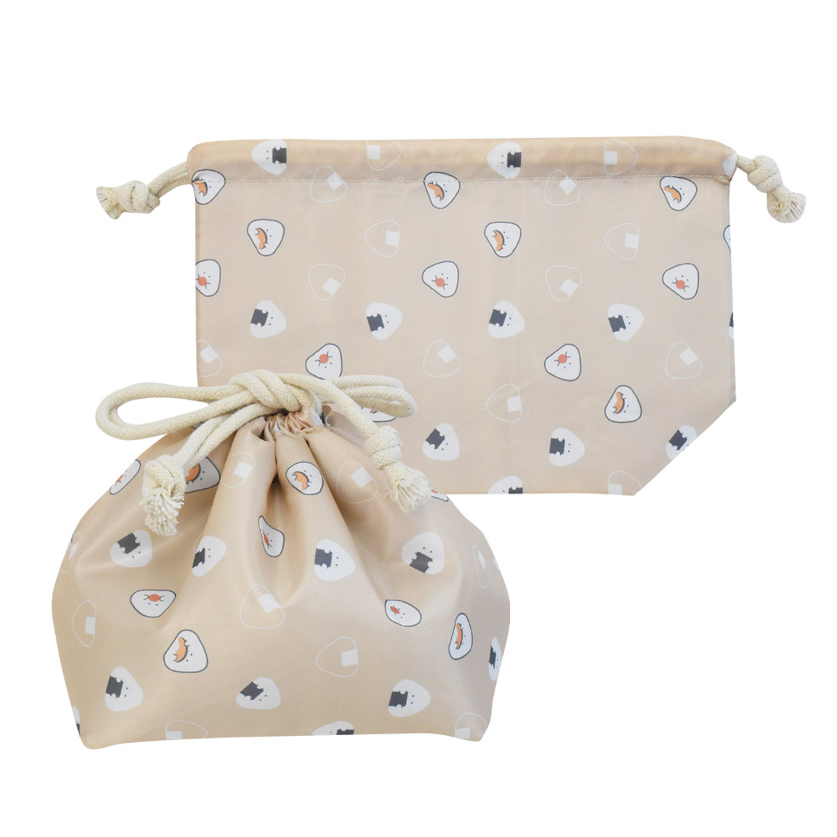 ランチ巾着 ぎゅっとおにぎりさん ( お弁当袋 お弁当入れ ランチバッグ おべんとう袋 マチ有り 巾着 お弁当包み 弁当包み お弁当 弁当 持ち運び お弁当用 大人 こども かわいい ) 【ピンク】 ピンク