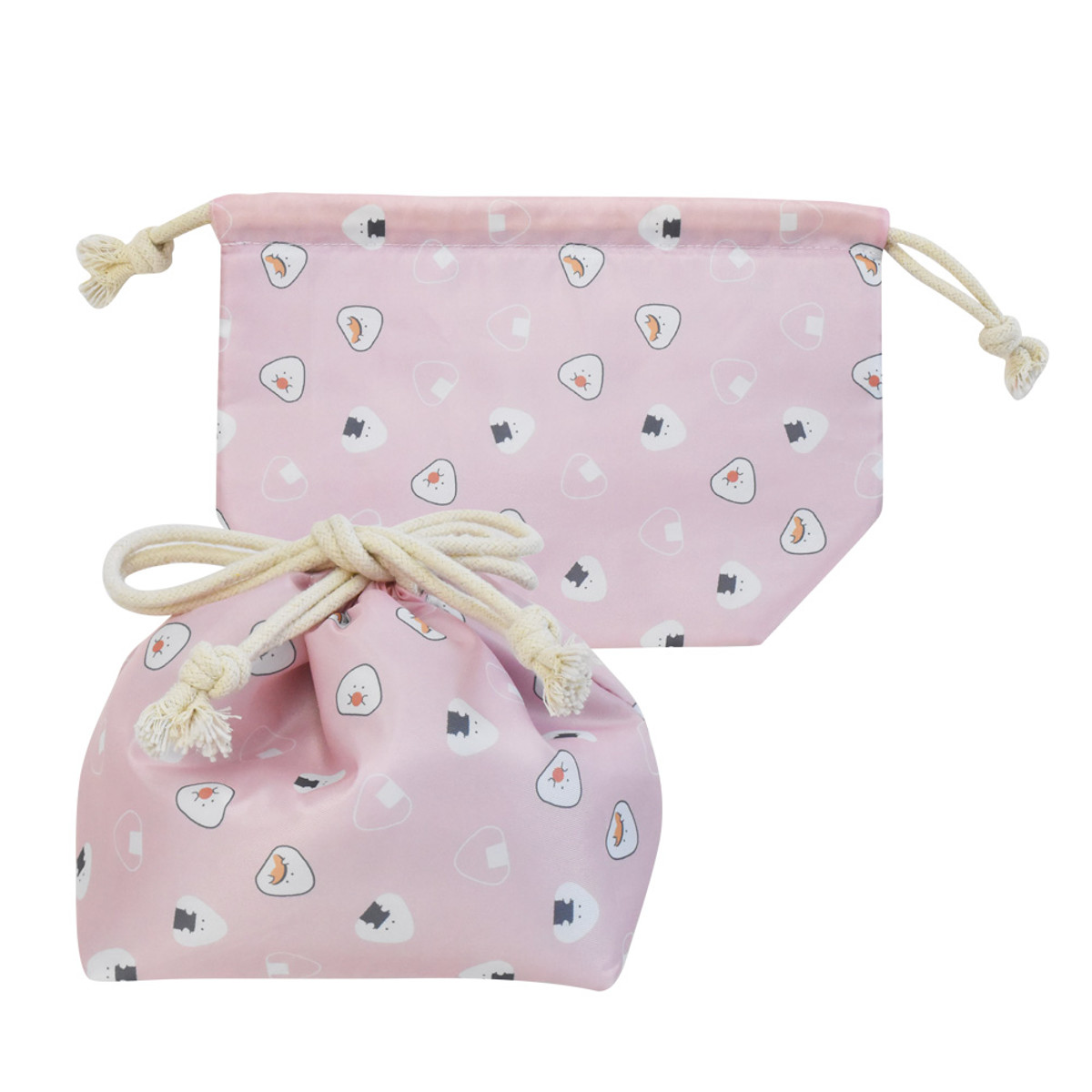 ランチ巾着 ぎゅっとおにぎりさん ( お弁当袋 お弁当入れ ランチバッグ おべんとう袋 マチ有り 巾着 お弁当包み 弁当包み お弁当 弁当 持ち運び お弁当用 大人 こども かわいい ) 【ピンク】 ピンク