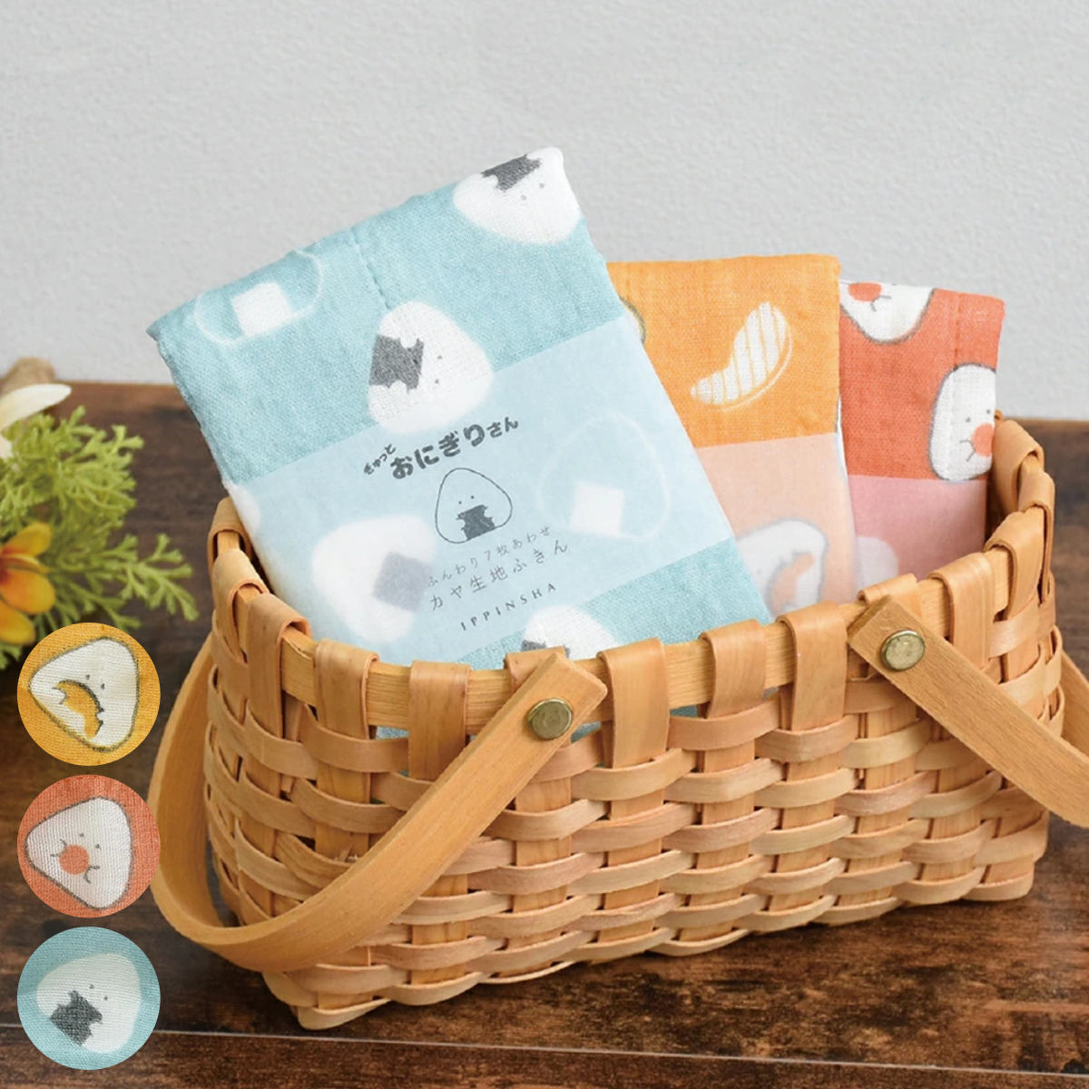 ふきん ぎゅっとおにぎりさん 7枚あわせ 蚊帳生地ふきん （ 布巾 フキン かや生地ふきん かや生地 蚊帳生地 綿100% 日本製 キッチン用 綿 コットン 吸水 食器拭き 台拭き 台ふきん おしぼり キッチンタオル ） 【鮭】