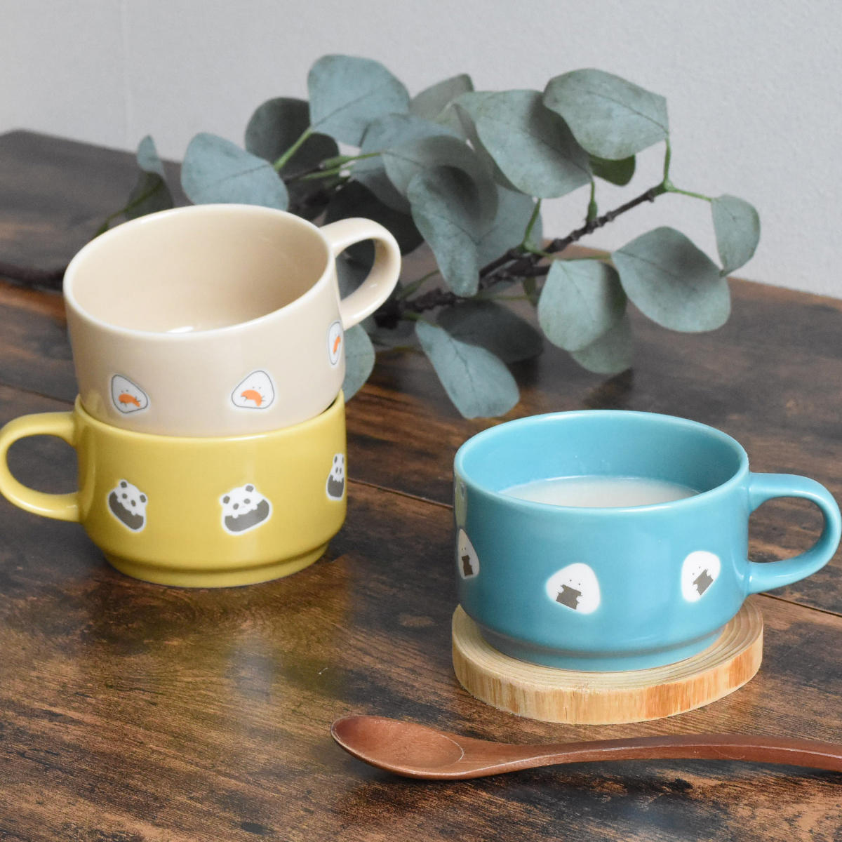 カップ ぎゅっとおにぎりさん スープマグ ( 日本製 電子レンジ対応 食洗機対応 陶磁器 おしゃれ かわいい スープ マグカップ スタッキング可能 ) 【のり】 のり