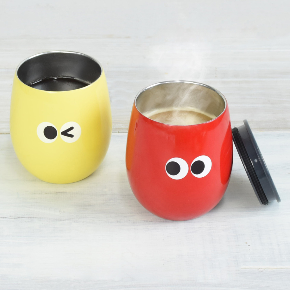 タンブラー イロイロオメメ ステンレスタンブラー ( 240ml 保冷 保温 ステンレス コップ かわいい カラフル 目つき キャラクター風 顔付き ) 【ピンク】 ピンク