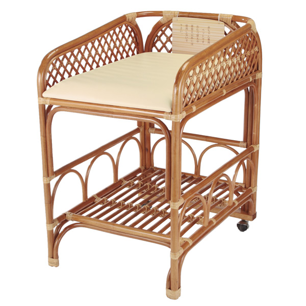 ラタン化粧台 籐 オムツ交換台 レザー調マット付 高さ95cm （ アジアン家具 ラタン