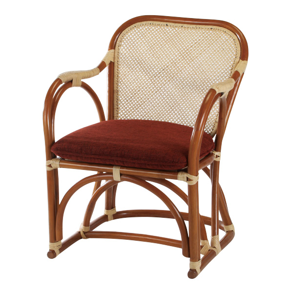 籐 アームチェア クッション付 アジロ座面 座面高39cm （ チェア