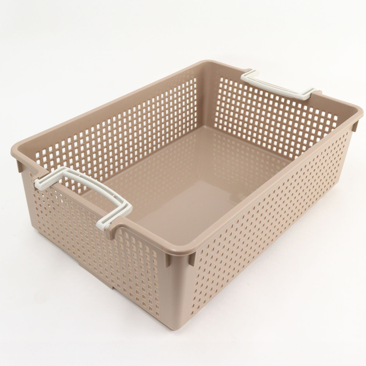 収納バスケット 衣類収納ケース フリーバスケット LLサイズ 取っ手付き 同色3個セット ( 幅35.6×奥行50.6×高さ18cm かご カゴ 収納 プラスチック おもちゃ箱 衣装ケース 積み重ね 小物入れ 収納箱 Yシャツ 収納ボックス ) 【ベージュ】 ベージュ