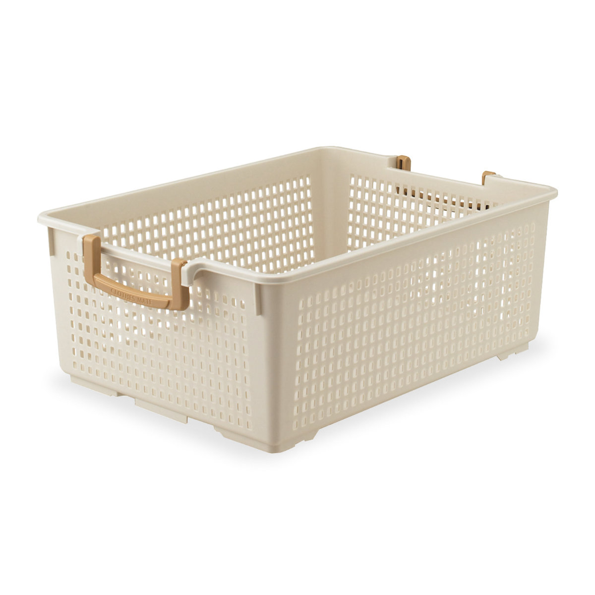 収納バスケット 衣類収納ケース フリーバスケット LLサイズ 取っ手付き 同色3個セット ( 幅35.6×奥行50.6×高さ18cm かご カゴ 収納 プラスチック おもちゃ箱 衣装ケース 積み重ね 小物入れ 収納箱 Yシャツ 収納ボックス ) 【ベージュ】 ベージュ