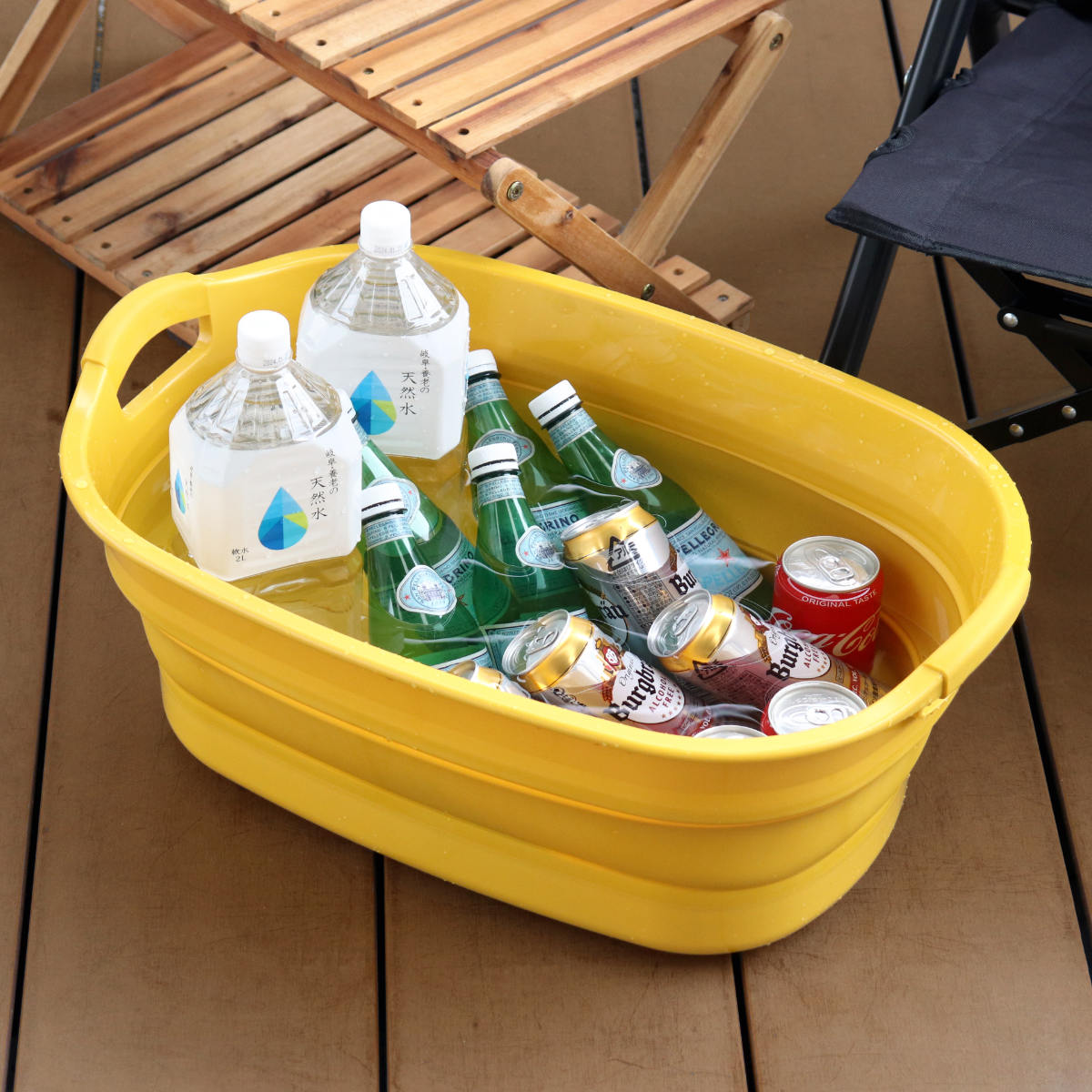 バケツ 折りたたみ 23L ソフトタブプラス 中栓付き ( 折りたたみバケツ 大容量 柔らかい 収納 持ち手 つけ置き洗い 掃除 清掃 排水栓付き 日本製 四角 ランドリーバスケット 洗い桶 洗面器 おりたたみ コンパクト スリム 洗濯 ) 【イエロー】 イエロー