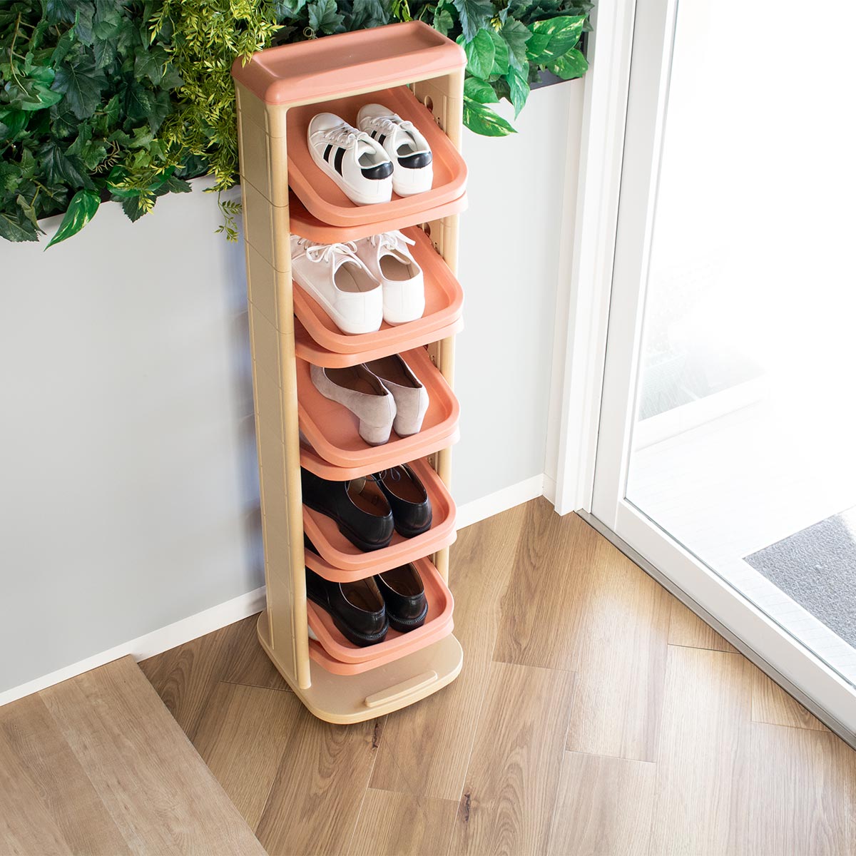 シューズラック ソルダー 10段 回転 省 スペース ( 下駄箱 靴 収納 両面 回転式 シューズボックス 靴箱 靴棚 省スペース 可動式 角度調整 段数調整 簡単 組み立て式 スリッパ収納 ) 【グリーン】 グリーン