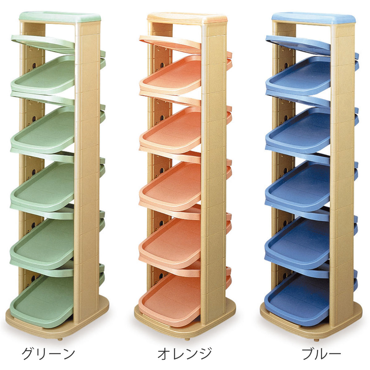 シューズラック ソルダー 10段 回転 省 スペース ( 下駄箱 靴 収納 両面 回転式 シューズボックス 靴箱 靴棚 省スペース 可動式 角度調整 段数調整 簡単 組み立て式 スリッパ収納 ) 【グリーン】 グリーン