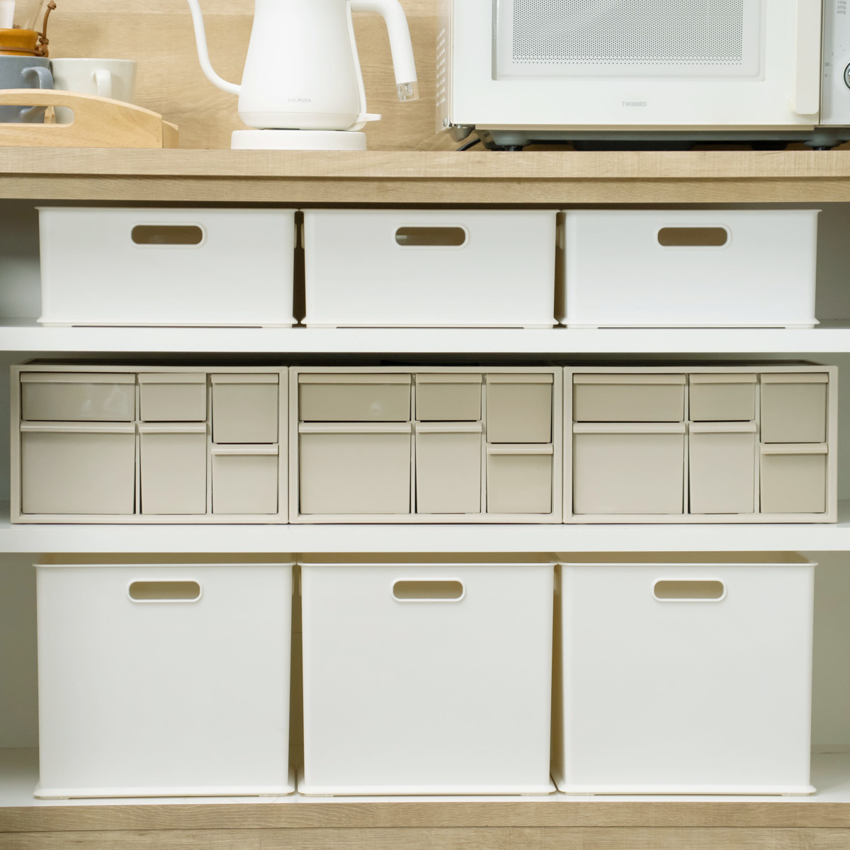 卓上収納ボックス アイケースL 収納ボックス 引き出し 卓上収納 日本製 小物入れ ( 収納ケース 卓上 収納 小物ケース 小物収納 デスク収納 整理整頓 文房具 収納用品 小物 プラスチック 机上用 机上ラック 薬ケース コスメ メイク ) 【グレージュ】 グレージュ