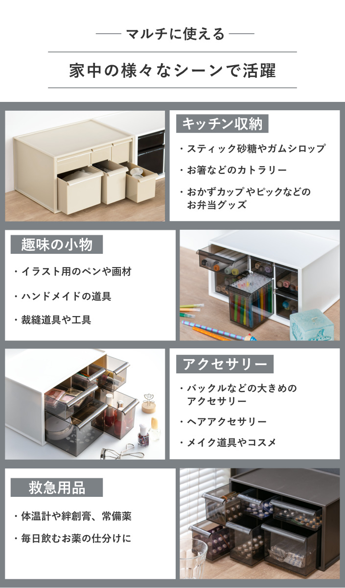 卓上収納ボックス アイケースL 収納ボックス 引き出し 卓上収納 日本製 小物入れ ( 収納ケース 卓上 収納 小物ケース 小物収納 デスク収納 整理整頓 文房具 収納用品 小物 プラスチック 机上用 机上ラック 薬ケース コスメ メイク ) 【グレージュ】 グレージュ