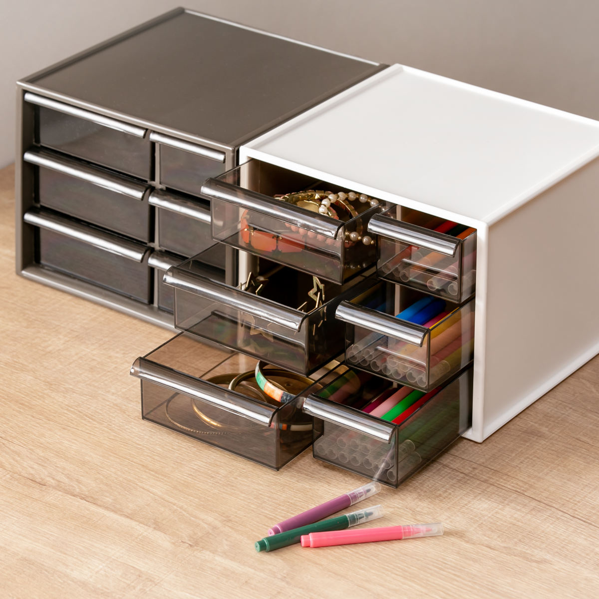 卓上収納ボックス アイケースS 収納ボックス 引き出し 卓上収納 同色12個セット 日本製 小物入れ ( 収納ケース 卓上 収納 小物ケース 小物収納 収納用品 小物 プラスチック デスク収納 机上用 机上ラック ) 【グレージュ】 グレージュ