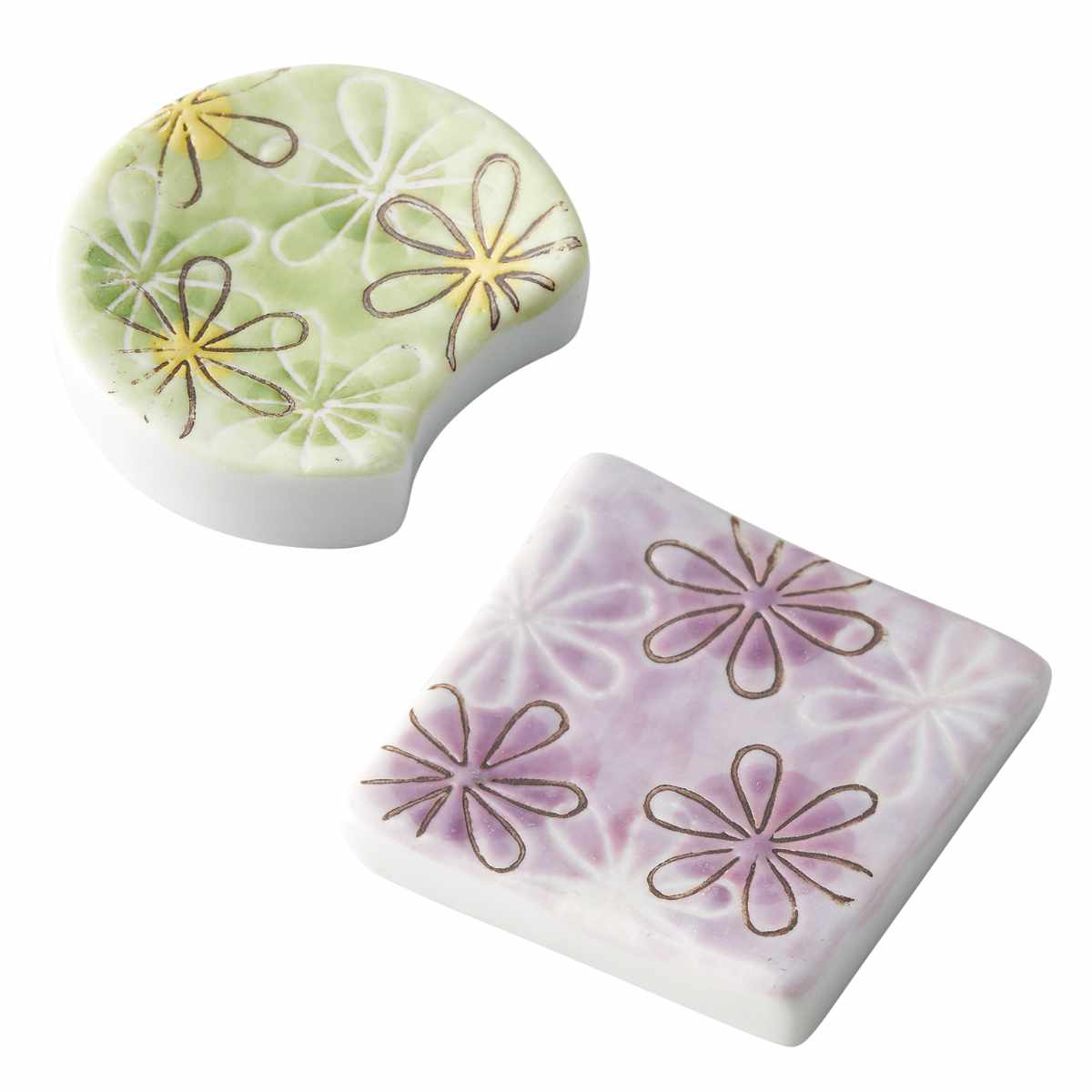 箸置き 4cm 半月 四角 濃花 箸置 陶器 日本製 ( 食洗機対応 はしおき カトラリーレスト 丸 陶器製 箸休め カトラリー置き 箸 置き レスト カトラリー シンプル かわいい 花柄 ) 【半月】