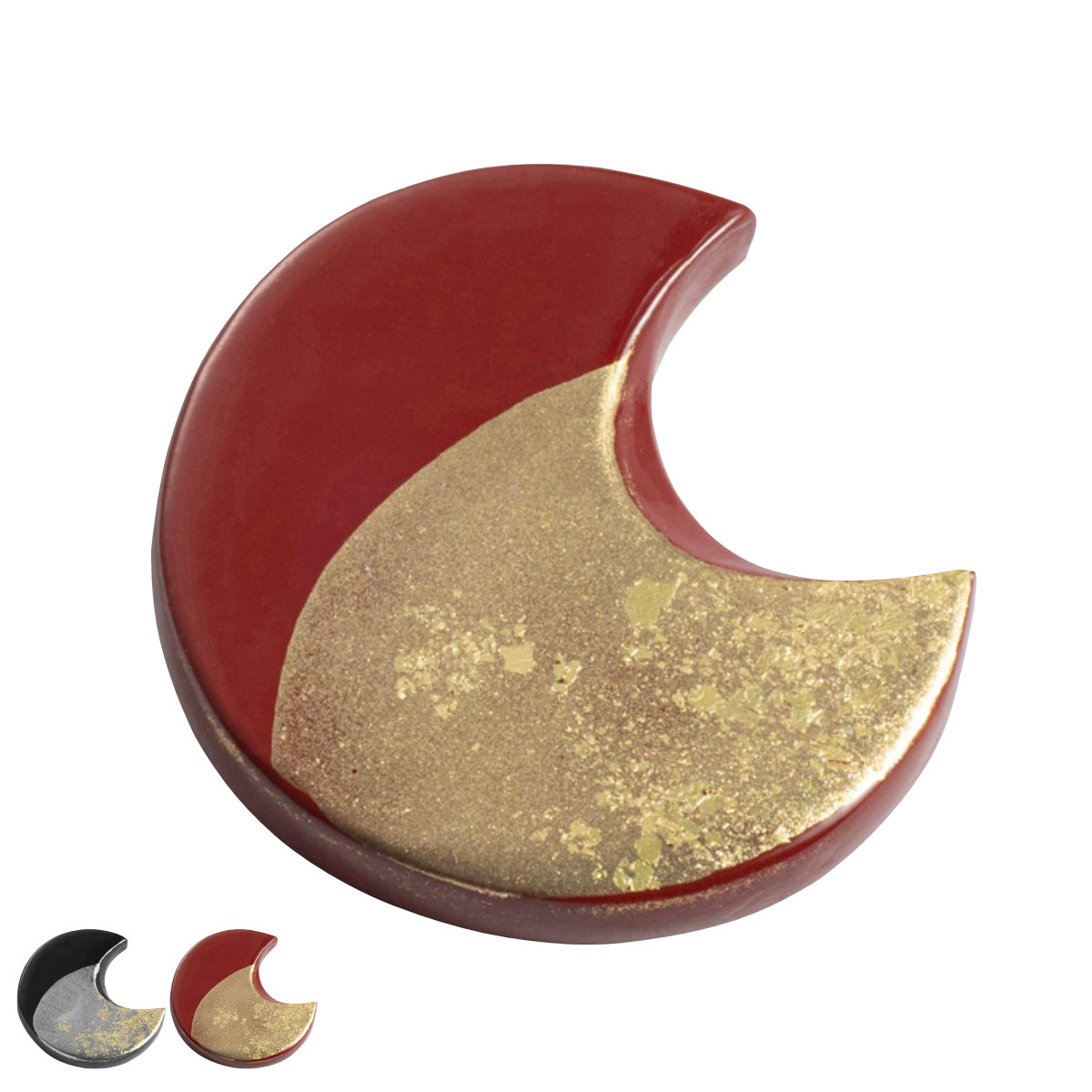箸置き 箸置 一双 暁月 ( 天然木 日本製 箸おき はし置き はしおき おしゃれ 和 和柄 カトラリーレスト 月 高級感 箸休め 箸 置き 和風 ) 【赤】