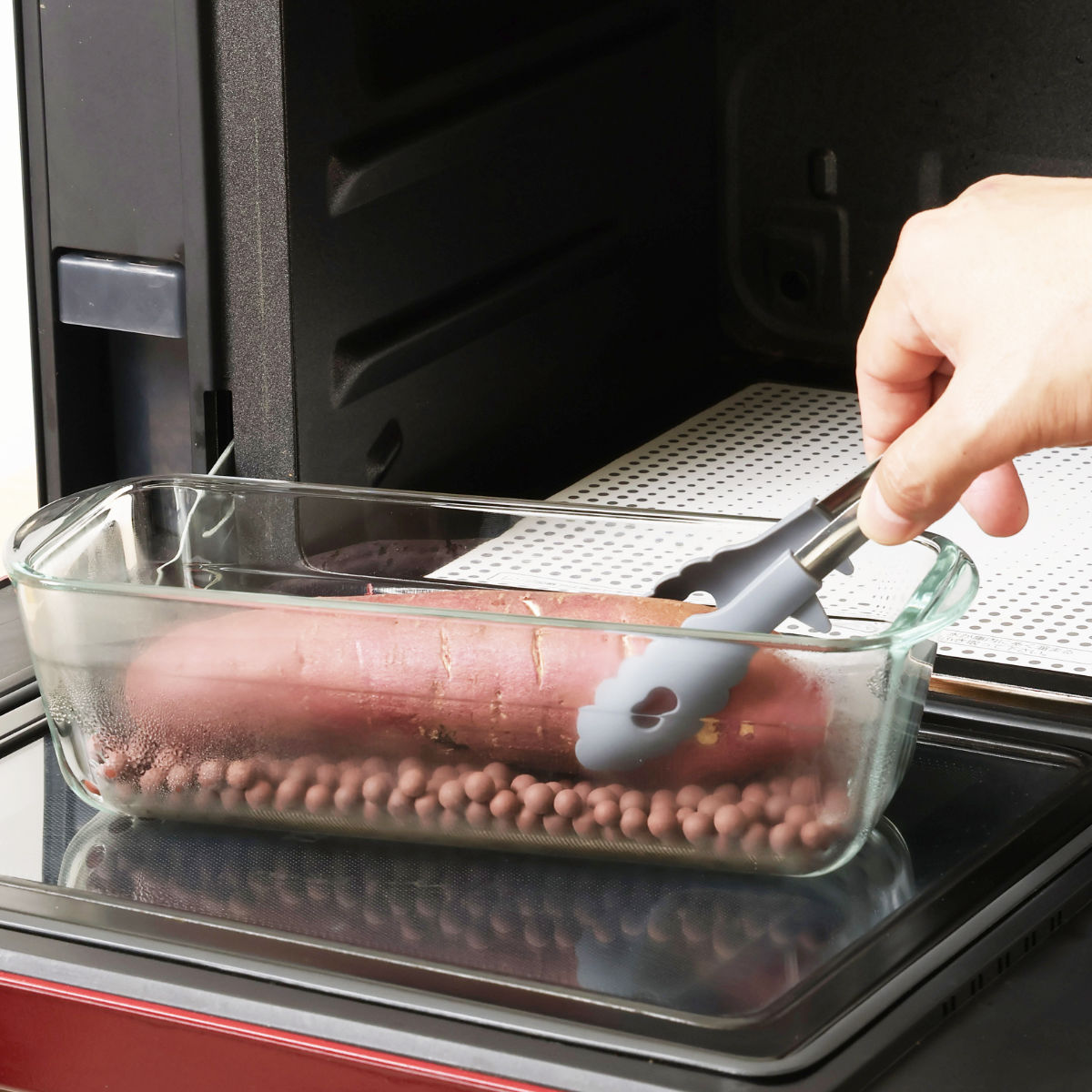 焼きいもポット 耐熱ガラス製 デリッシュライフ 発熱セラミックボール付 ( 焼き芋 レンジ やきいも 焼き芋器 1本用 レンジ調理器 ガラス パウンド型 セラミックボール 耐熱容器 耐熱食器 ケーキ じゃがいも じゃがバター 焼きナス )