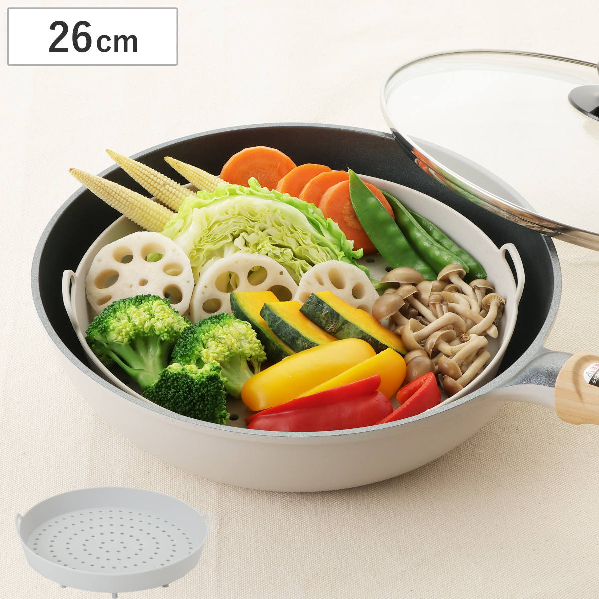 蒸し皿 お手軽シリコン蒸し皿26cm以上用 デリッシュライフ （ シリコン 蒸し目皿 フライパンスチーマー 電子レンジ対応 26センチ 26cm以上対応 食洗機OK 鍋 なべ 土鍋 フライパン 蒸しプレート 蒸し料理 26cm以上フライパン対応 ）