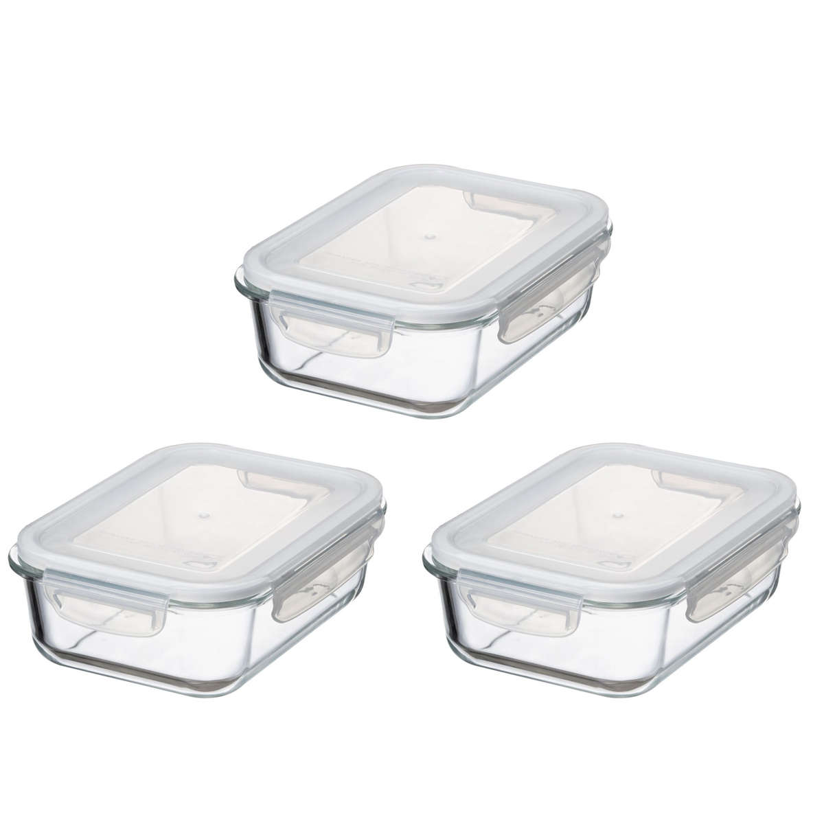 保存容器 耐熱ガラス 長方形 3点セット ( ガラス 食洗機対応 電子レンジ対応 オーブン対応 冷蔵 作り置き 透明 四角 角型 ストッカー 容器 食品保存 お弁当 常備菜 おかず 中身がわかる 4点ロック DelishLife 1.5L 1500ml )