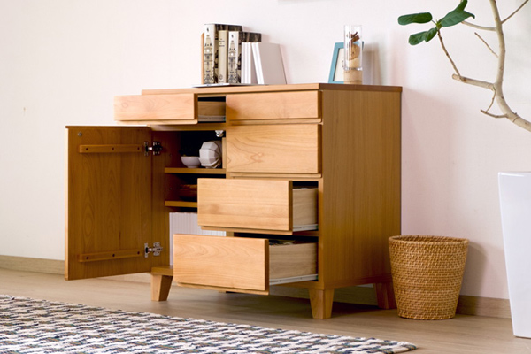 C 新品 北欧 リビングボード キャビネット 80cm サイドボード 赤茶色