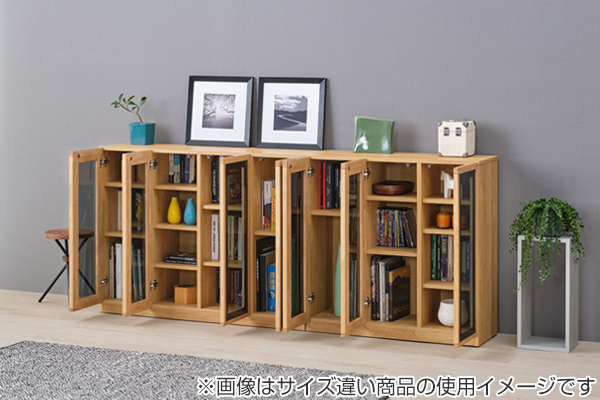 本棚 ブックシェルフ 北欧風 2枚扉 ブラックガラス JENNER 幅60cm