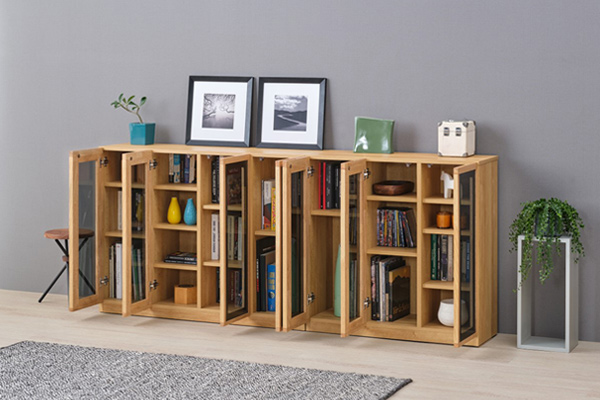 本棚 ブックシェルフ 北欧風 4枚扉 ブラックガラス JENNER 約幅120cm