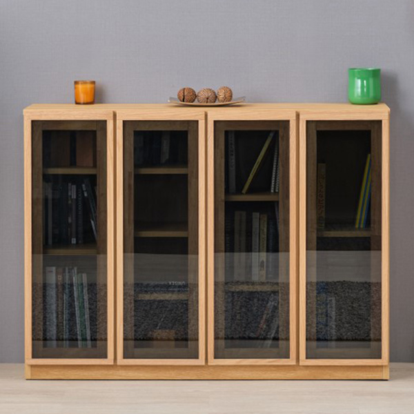 本棚 ブックシェルフ 北欧風 4枚扉 ブラックガラス JENNER 約幅120cm