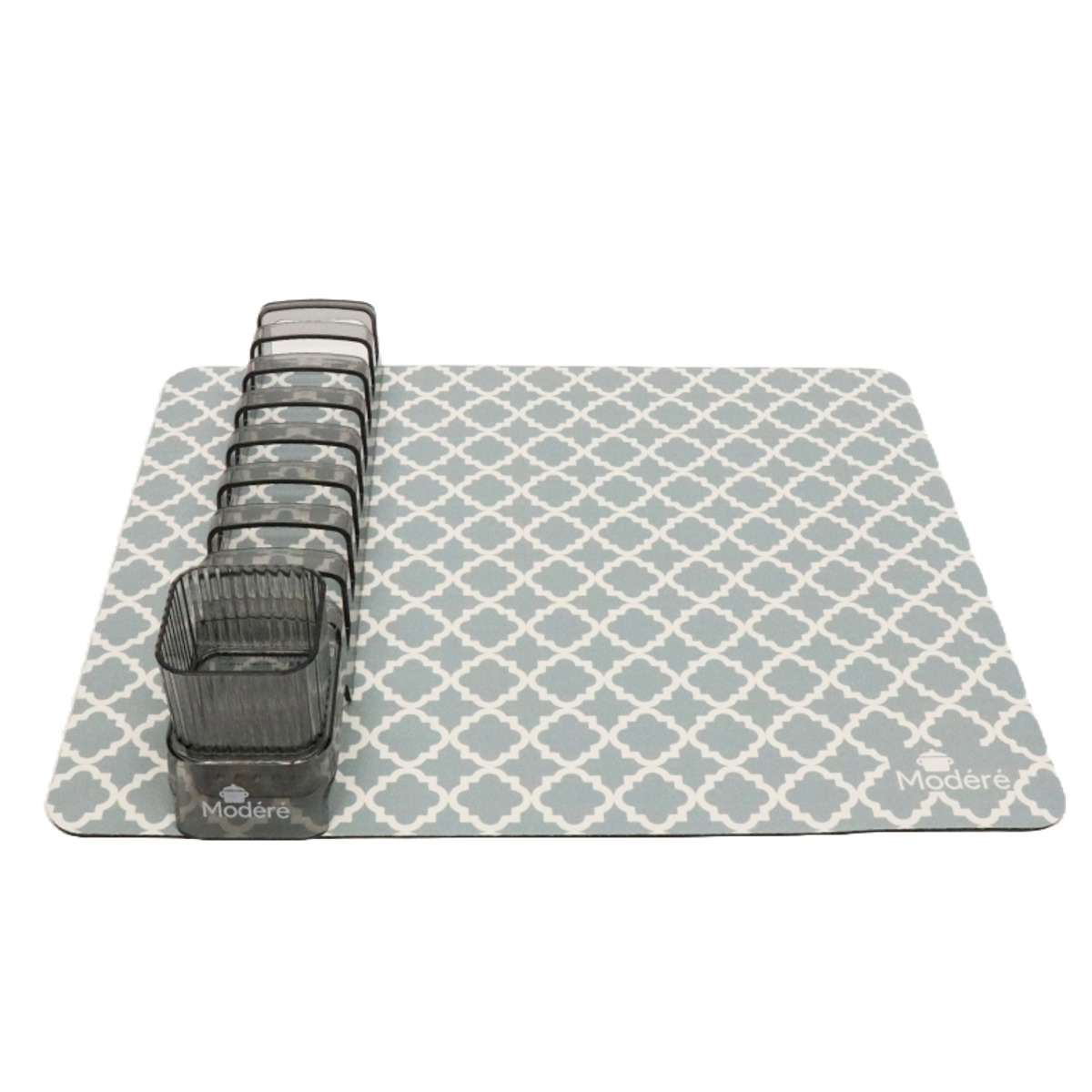 水切りカゴ 水切りマット 吸水マット&水切りセット ( 水切りラック 水切り 吸水マット ディッシュラック カトラリースタンド ゴム 食器 乾燥 速乾 コンパクト 省スペース シンク上 ) 【グレー】 グレー