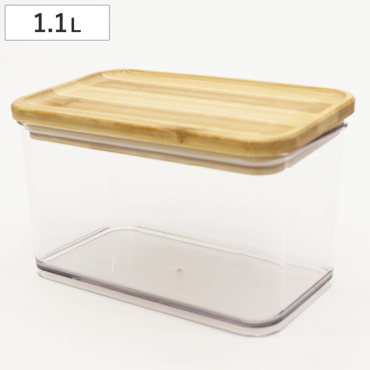 保存容器 1.1L 木目調 クリア 保存ケース ( 保存 容器 調味料容器 キャニスター ストッカー 調味料入れ プラスチック 蓋付き 竹 蓋 スタッキング キッチン小物 キッチン用品 北欧 北欧風 軽い 割れにくい 中が見える )