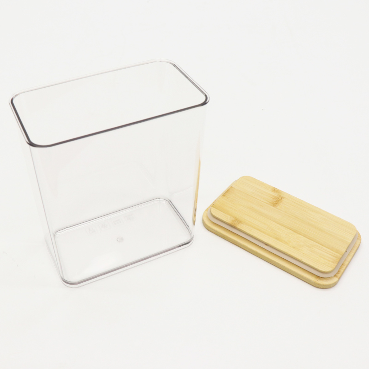 保存容器 2.4L 木目調 クリア 保存ケース ( 保存 容器 調味料容器 キャニスター ストッカー 調味料入れ プラスチック 蓋付き 竹 蓋 スタッキング キッチン小物 キッチン用品 北欧 北欧風 軽い 割れにくい 中が見える )