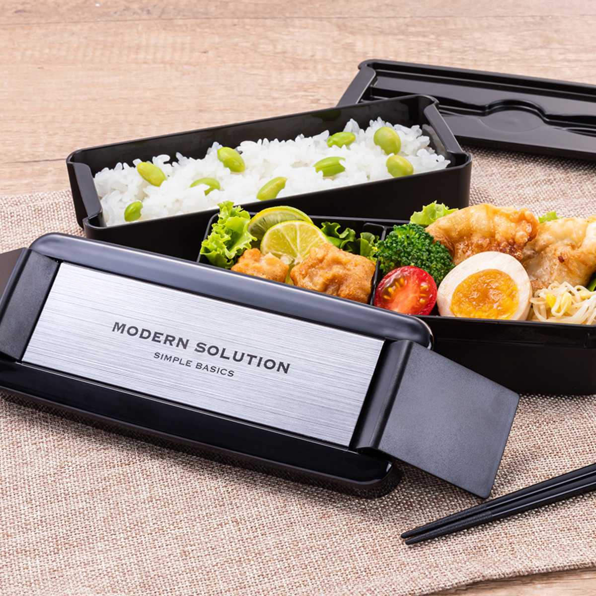 弁当箱 680ml 2段 イージーケアランチボックス ( お弁当箱 パッキン一体式 ランチボックス 食洗機対応 レンジ対応 二段 食洗機OK レンジOK お弁当 弁当 仕切り付き 箸 お箸 箸付き スリム )