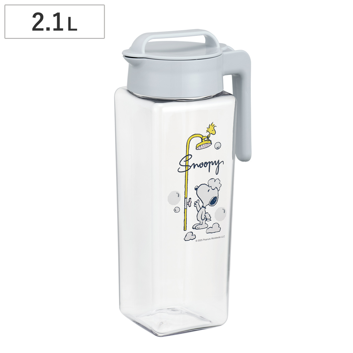 冷水筒 2.1L スヌーピー タテヨコスクエアピッチャー ( ピッチャー 日本製 横置き 熱湯OK スクエア型 キャラクター 洗いやすい 縦置き 防汚加工 熱湯 大容量 麦茶 お茶 水 キャラ )