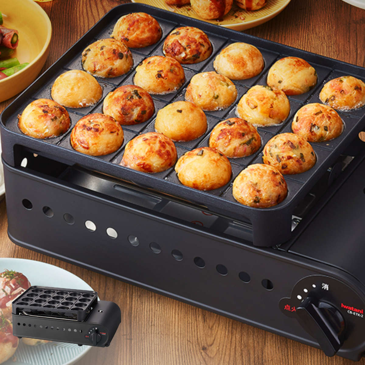たこ焼器 カセットコンロ付き 炎たこ Iwatani ( たこ焼き器 ガス タコ焼き器 タコ焼きプレート イワタニ ガス火 たこ焼き タコ焼き コンロ 卓上 20穴 プレート フッ素加工 溝付き )