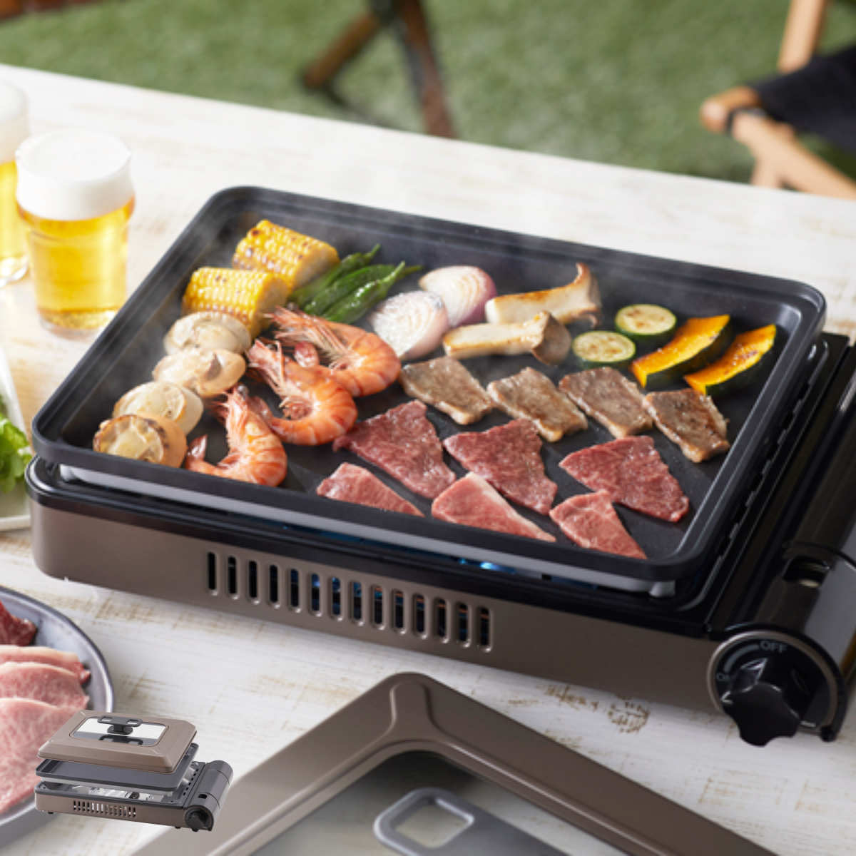 ホットプレート カセットコンロ付き 焼き上手さんベータ Iwatani ( カセットガスコンロ コンロ 焼肉プレート イワタニ 焼肉コンロ 卓上ガスコンロ 蓋付き 1口ガスコンロ )