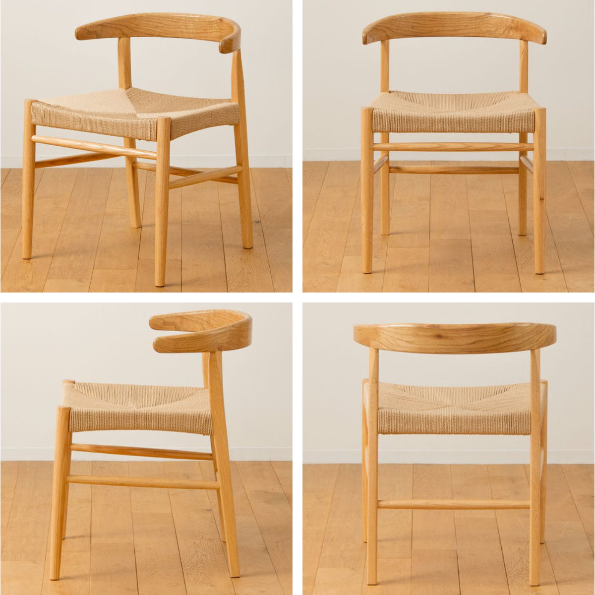 ダイニングチェア 2脚セット 座面高45cm ペーパーコード ( ダイニング チェア 木製 天然木 イス 椅子 北欧 デスクチェア 肘掛け 座面 広い 通気性 食卓椅子 リビングチェア 引っ掛けられる アームチェア おしゃれ )