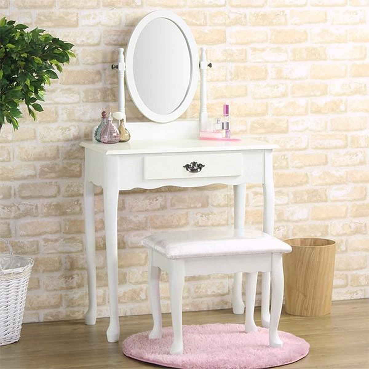 ドレッサー スツール付 アンティーク調 姫系 幅71.5cm （ 鏡台