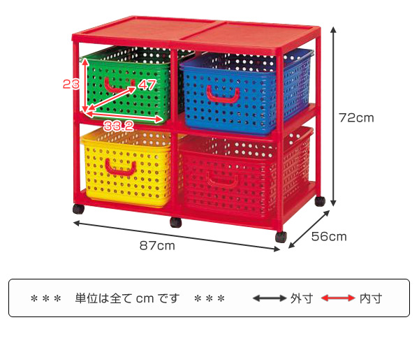 dショッピング |バスケットラック キッズ収納 キャスター付き 4個2段 （ おもちゃ箱 収納ボックス プラスチック製 子供用 引き出し  ランドリーラック ） | カテゴリ：収納ケースの販売できる商品 | リビングート (0934906137375508)|ドコモの通販サイト