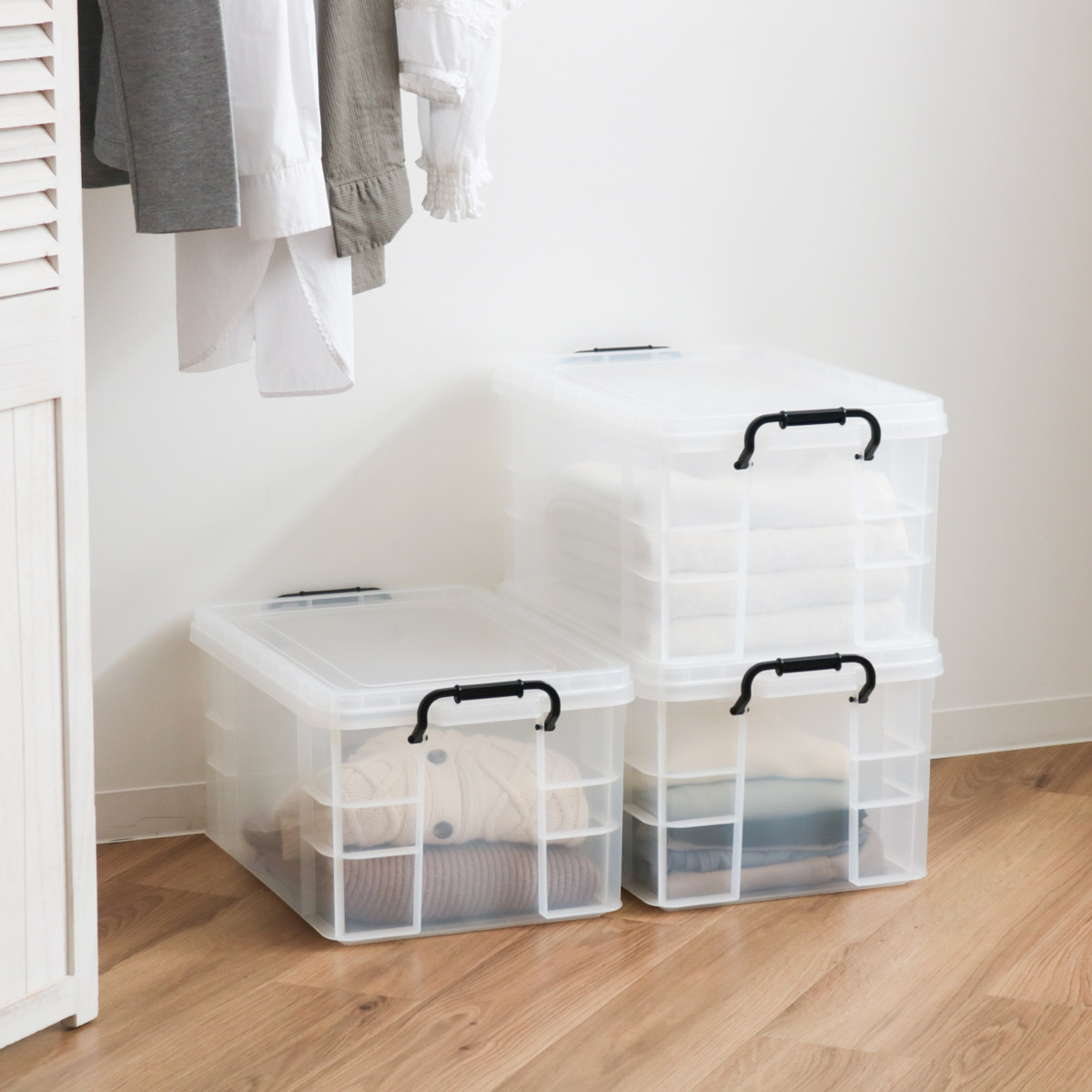 収納ボックス セーフティボックス 5型 3個セット 幅35.8×奥行53×高さ27.5cm ( 収納 ふた付き 収納ケース セーフティBOX クリア プラスチック 丈夫 クローゼット収納 積み重ね スタッキング 収納用品 小物整理 防災用品 )