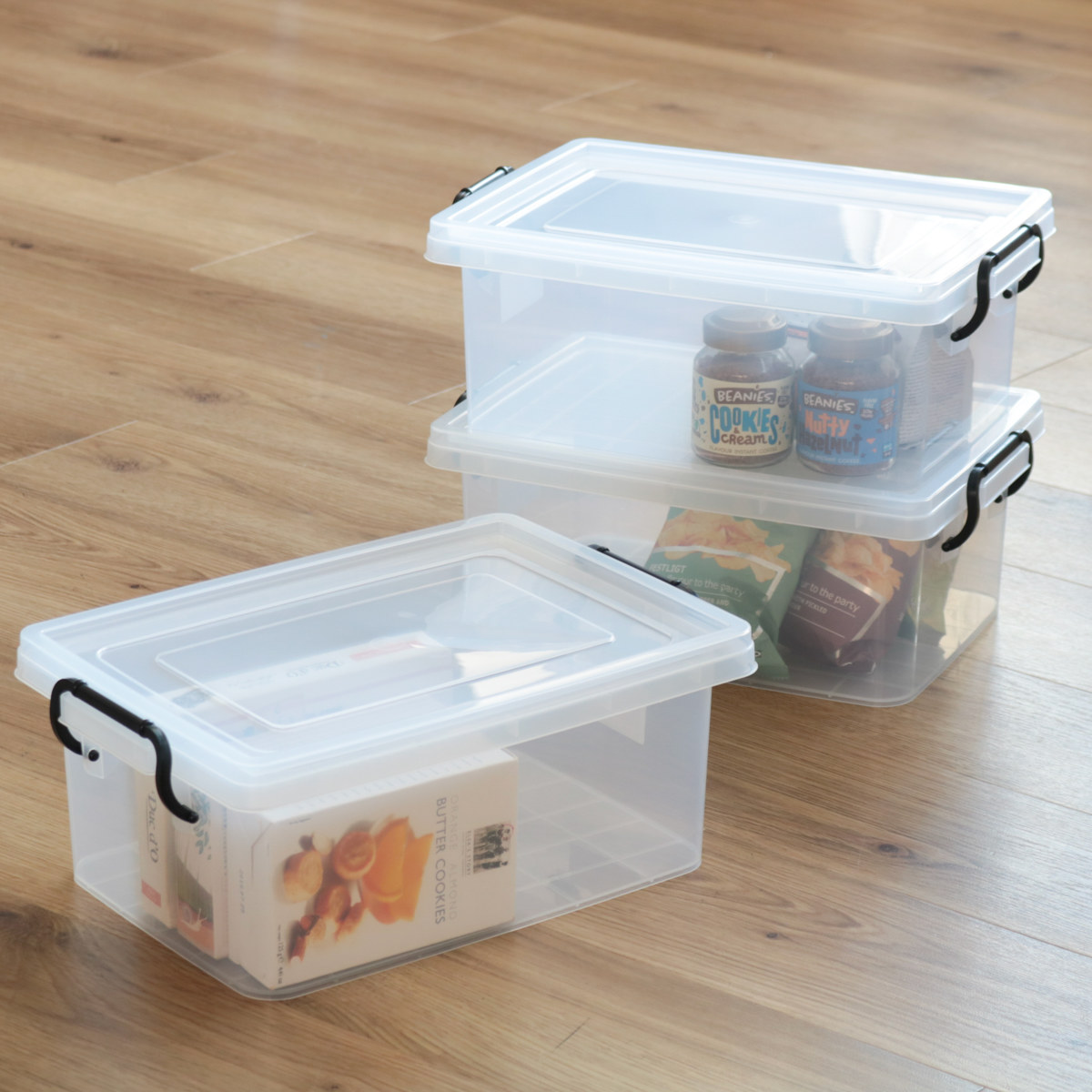 収納ボックス セーフティボックス 3型 3個セット 幅26×奥行38.5×高さ15cm ( 収納 ふた付き 収納ケース セーフティBOX クリア プラスチック 工具箱 丈夫 クローゼット収納 積み重ね スタッキング 収納用品 小物整理 防災用品 )