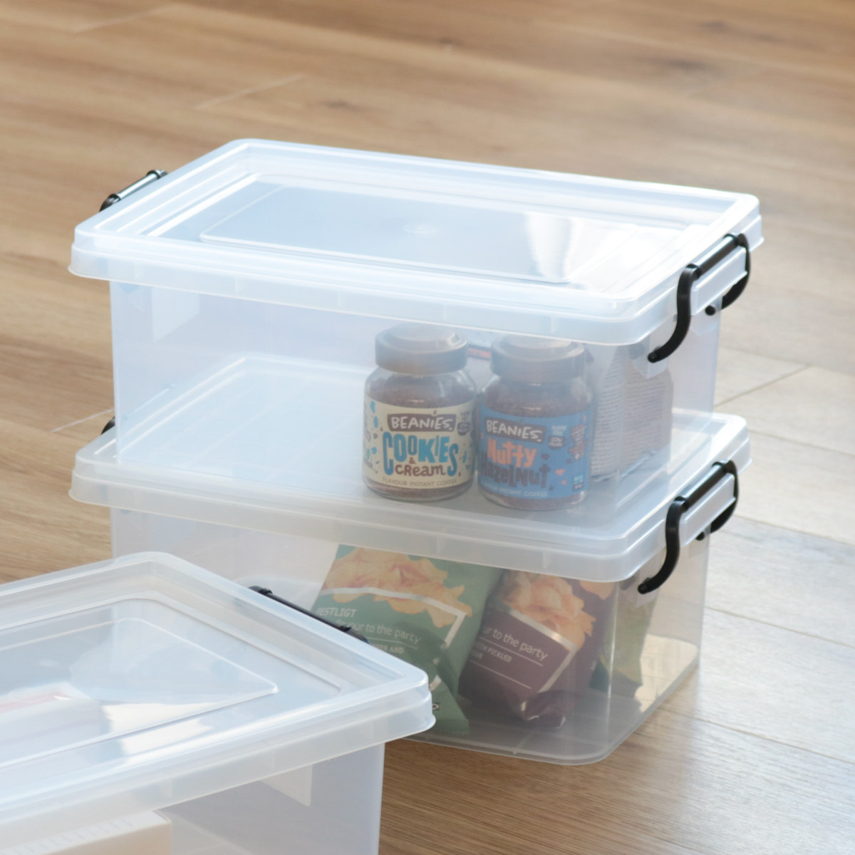 収納ボックス セーフティボックス 3型 3個セット 幅26×奥行38.5×高さ15cm ( 収納 ふた付き 収納ケース セーフティBOX クリア プラスチック 工具箱 丈夫 クローゼット収納 積み重ね スタッキング 収納用品 小物整理 防災用品 )