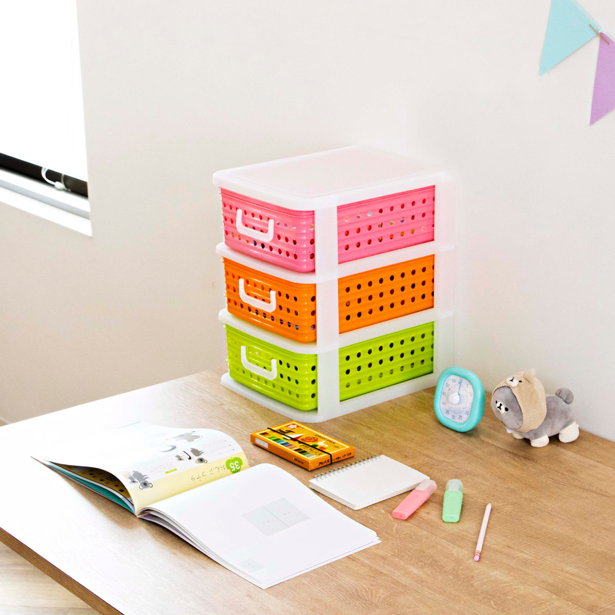 収納ケース A4 幅27.8cm 3段 卓上 ピッコロバスケット ( かご カゴ 収納ボックス 卓上収納 引き出し 子供部屋 小物収納 バスケット プラスチック製 子供 子ども 机 整理整頓 収納 ゲーム ソフト 文房具 文具 プリント )