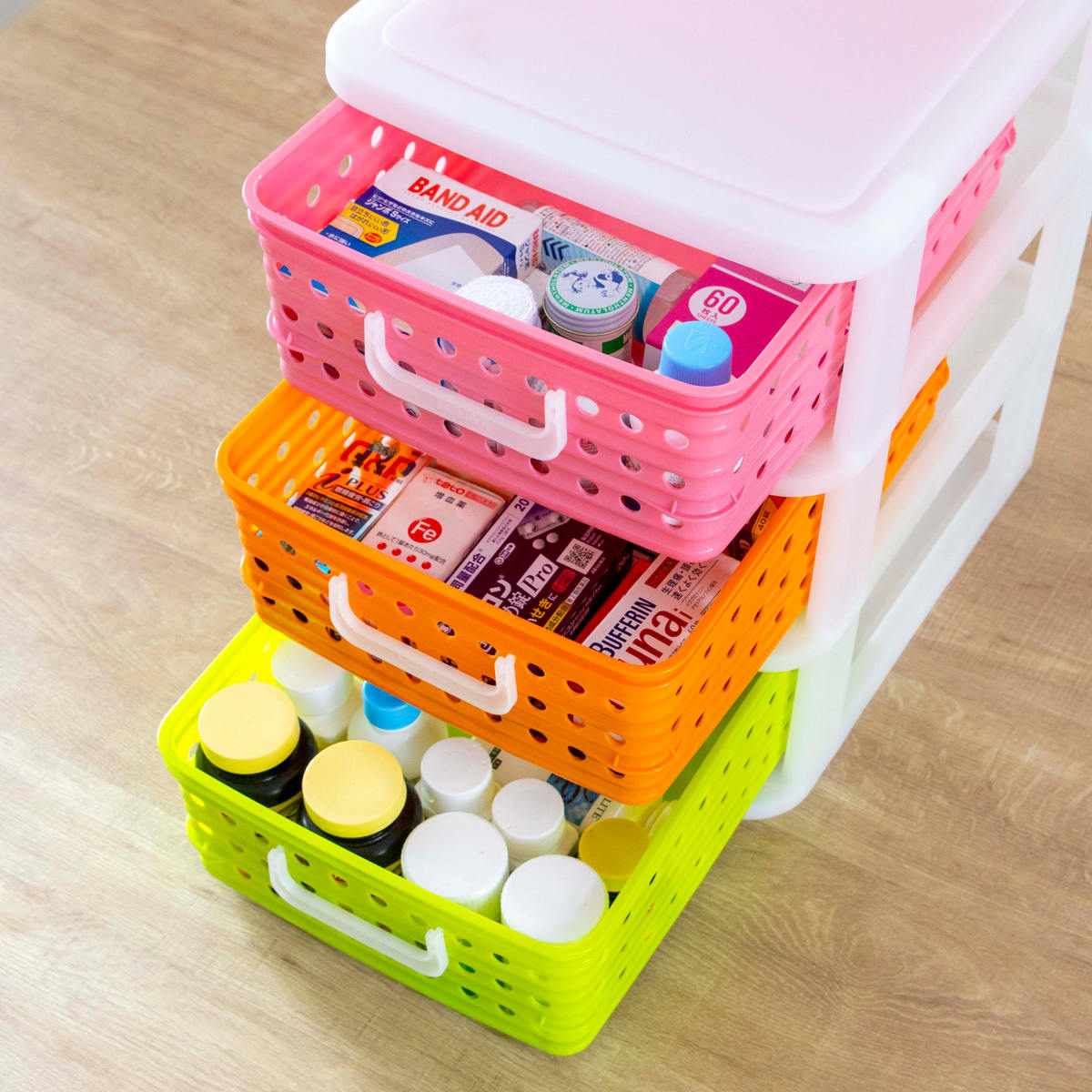 収納ケース A4 幅27.8cm 3段 卓上 ピッコロバスケット ( かご カゴ 収納ボックス 卓上収納 引き出し 子供部屋 小物収納 バスケット プラスチック製 子供 子ども 机 整理整頓 収納 ゲーム ソフト 文房具 文具 プリント )